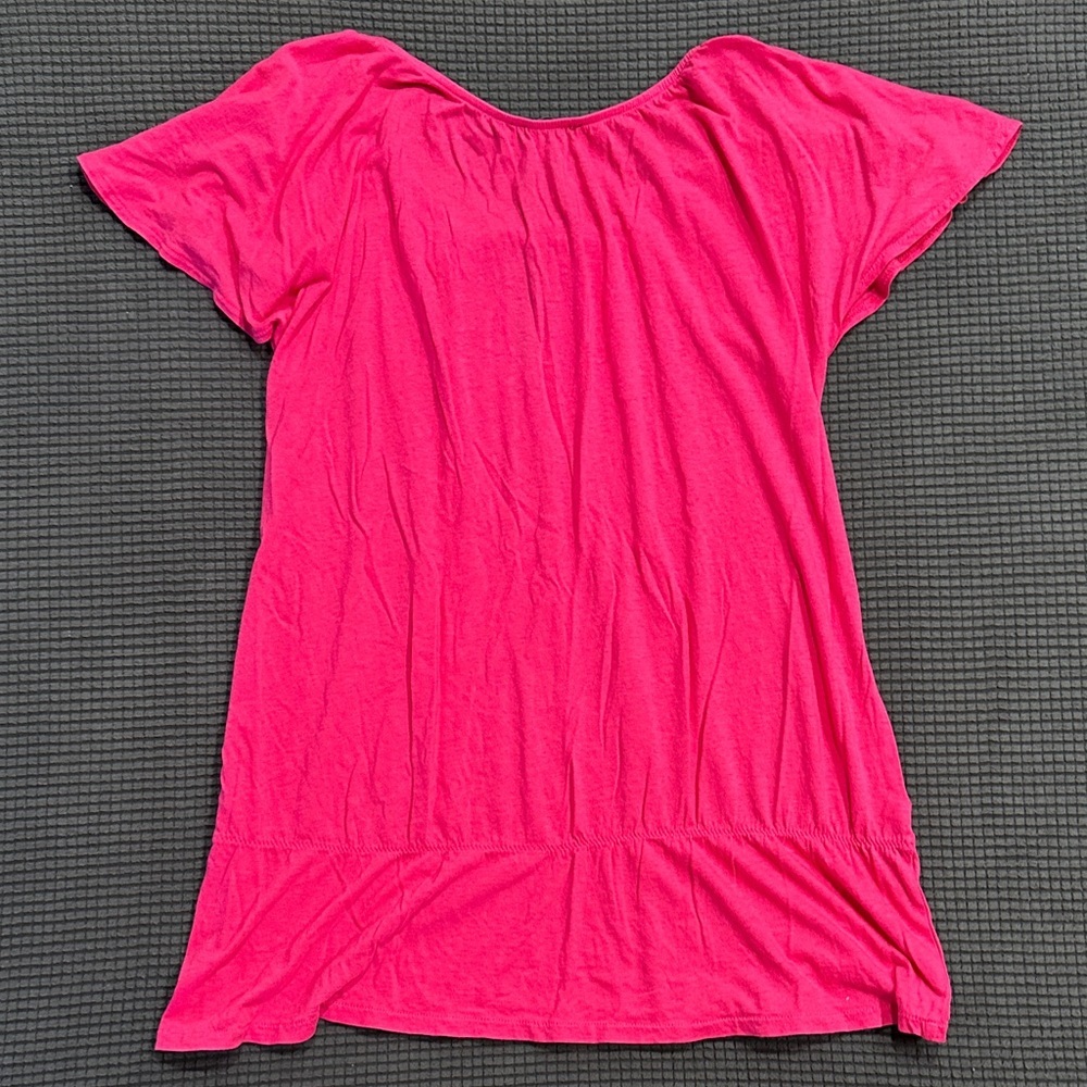 Express Women Pink Short Sleeve Blouse Tie Neck Top Size M - Picture 3 of 3